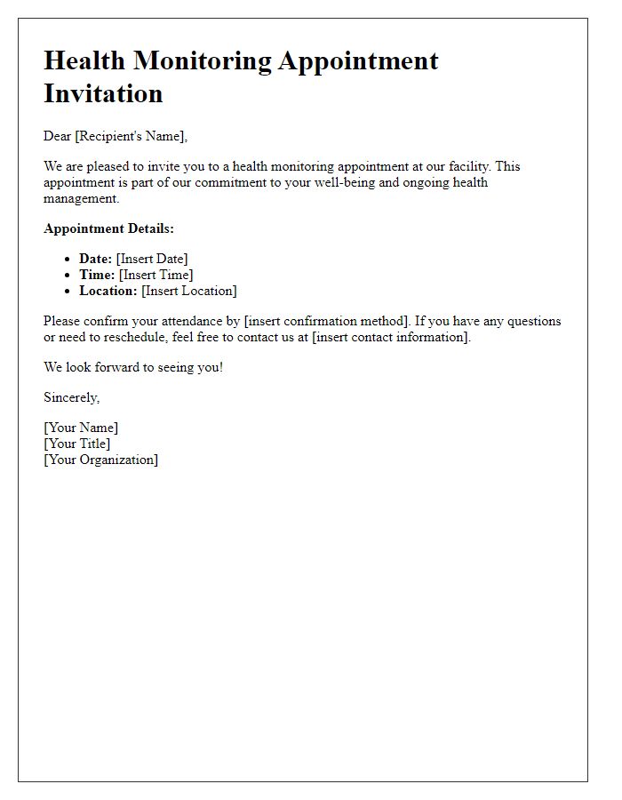 Letter template of Health Monitoring Appointment Invitation