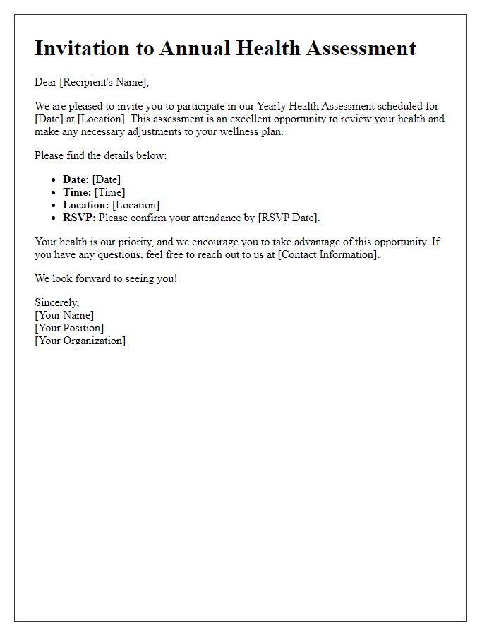 Letter template of Invitation for Yearly Health Assessment