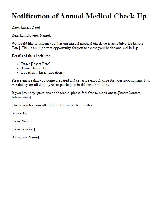 Letter template of Notification for Annual Medical Check-Up