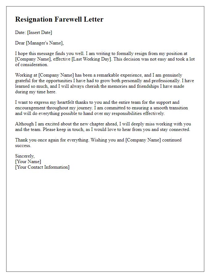 Letter template of gracious resignation farewell