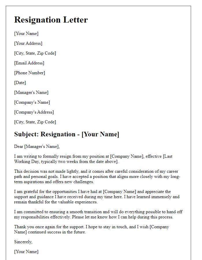 Letter template of professional resignation explanation