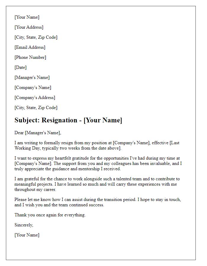 Letter template of resignation with gratitude