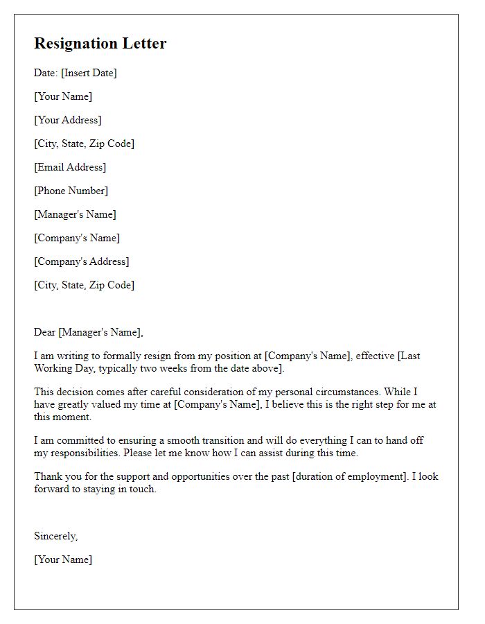 Letter template of resignation for personal reasons