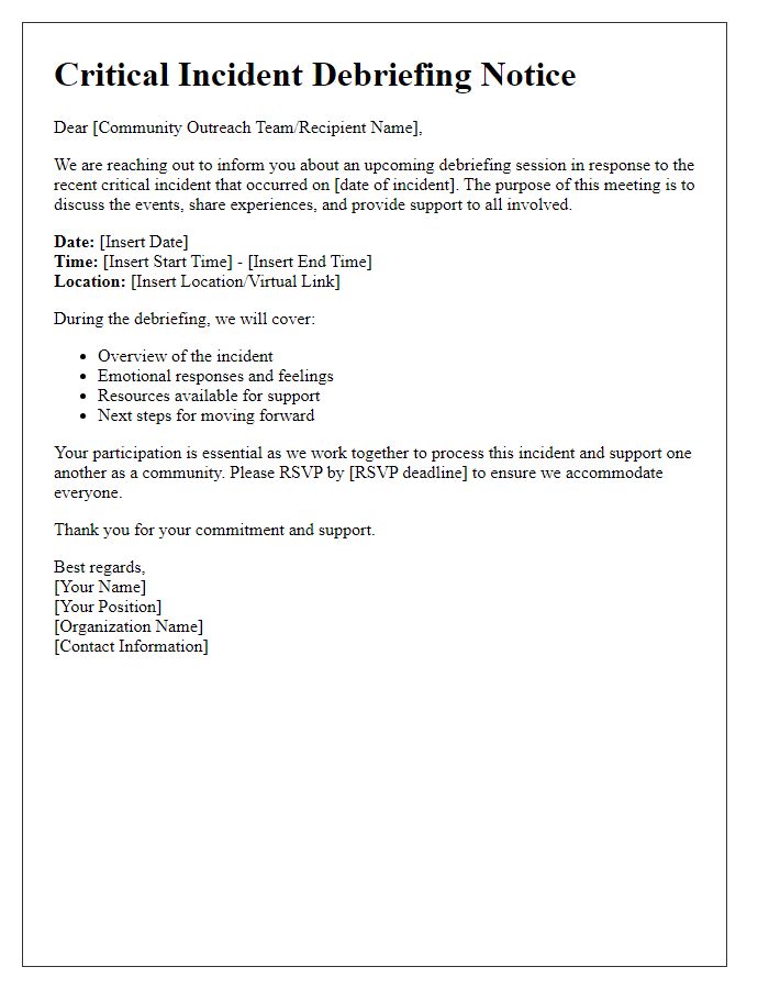 Letter template of critical incident debriefing for community outreach