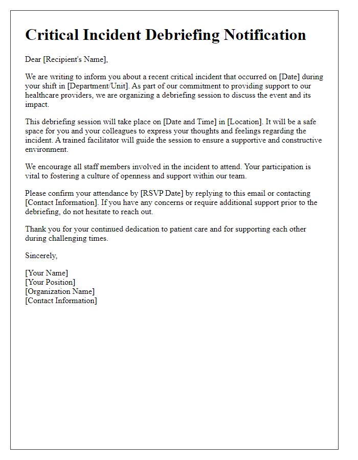 Letter template of critical incident debriefing for healthcare providers