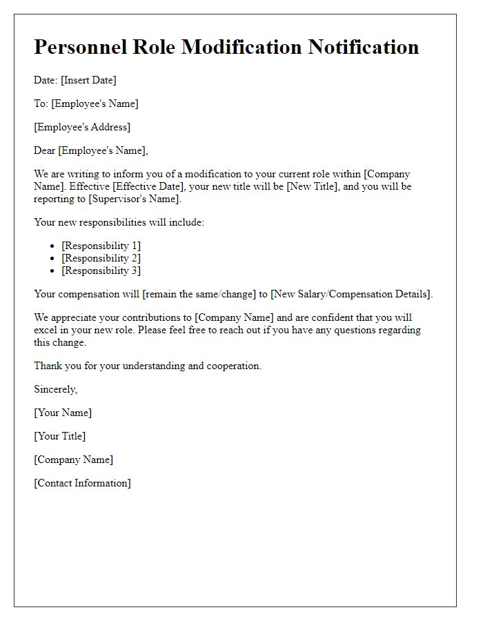 Letter template of personnel role modification