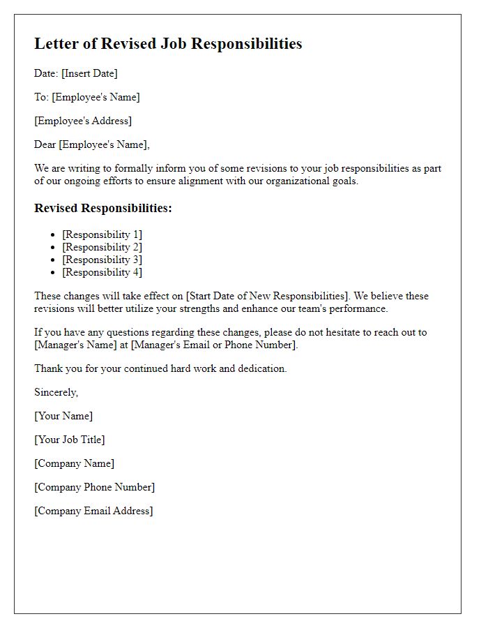 Letter template of revised job responsibilities