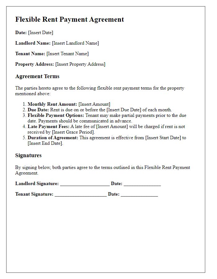 Letter template of Flexible Rent Payment Agreement for Tenants