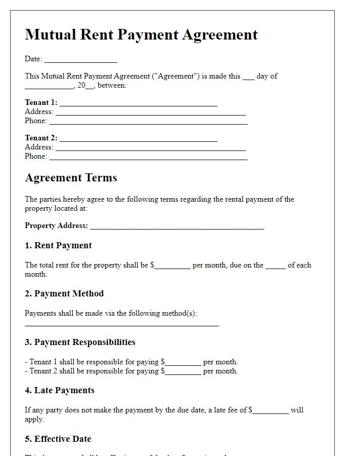 Letter template of Mutual Rent Payment Agreement for Tenants