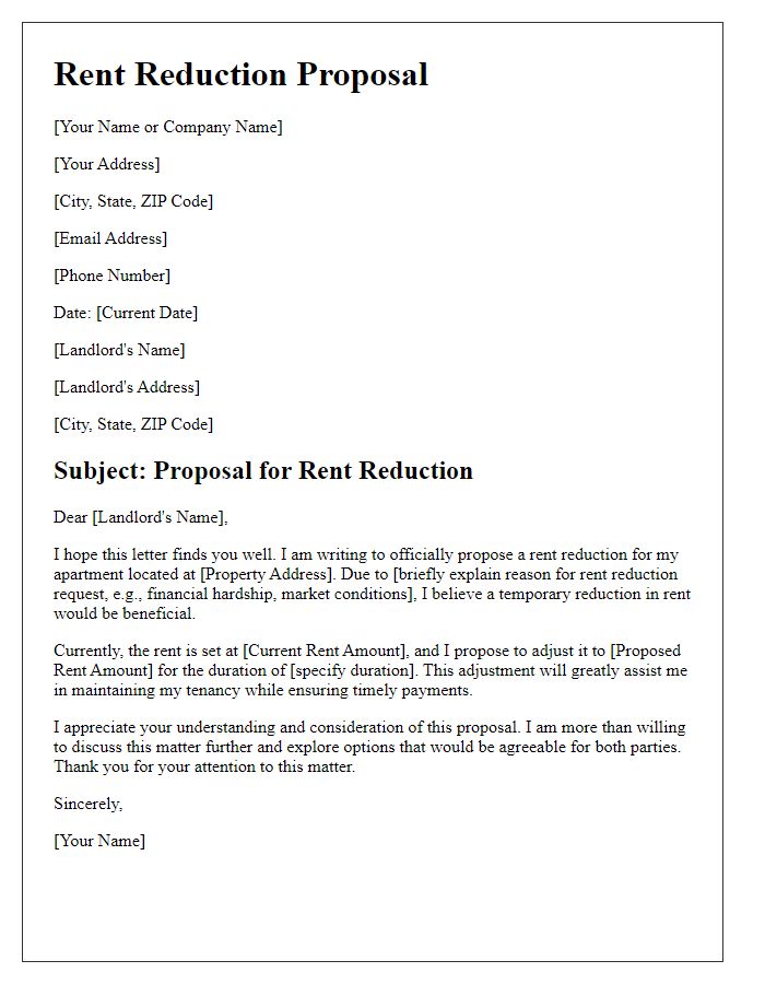 Letter template of Rent Reduction Proposal for Tenants