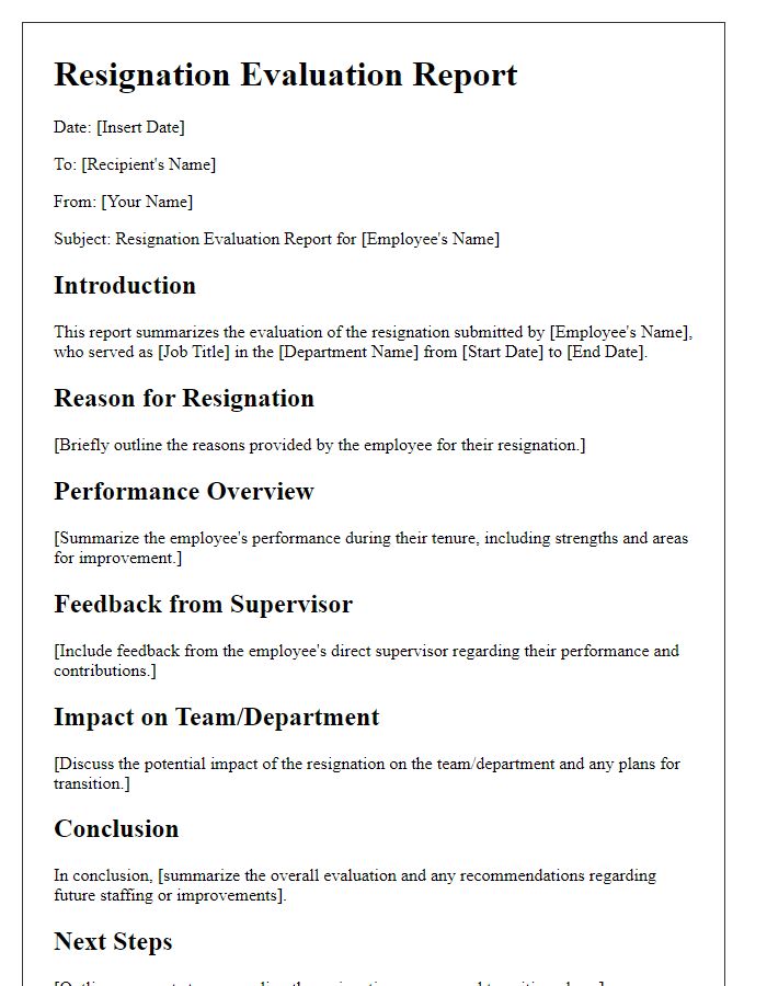 Letter template of resignation evaluation report