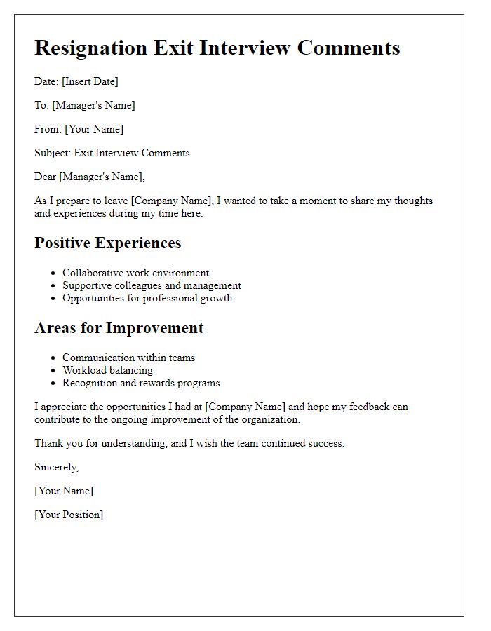 Letter template of resignation exit interview comments