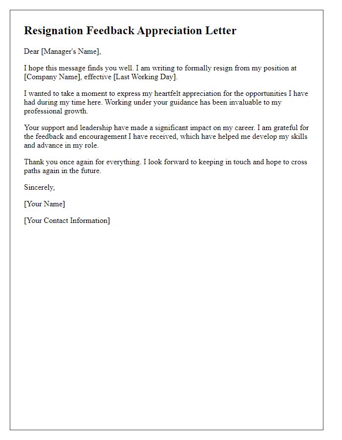 Letter template of resignation feedback appreciation