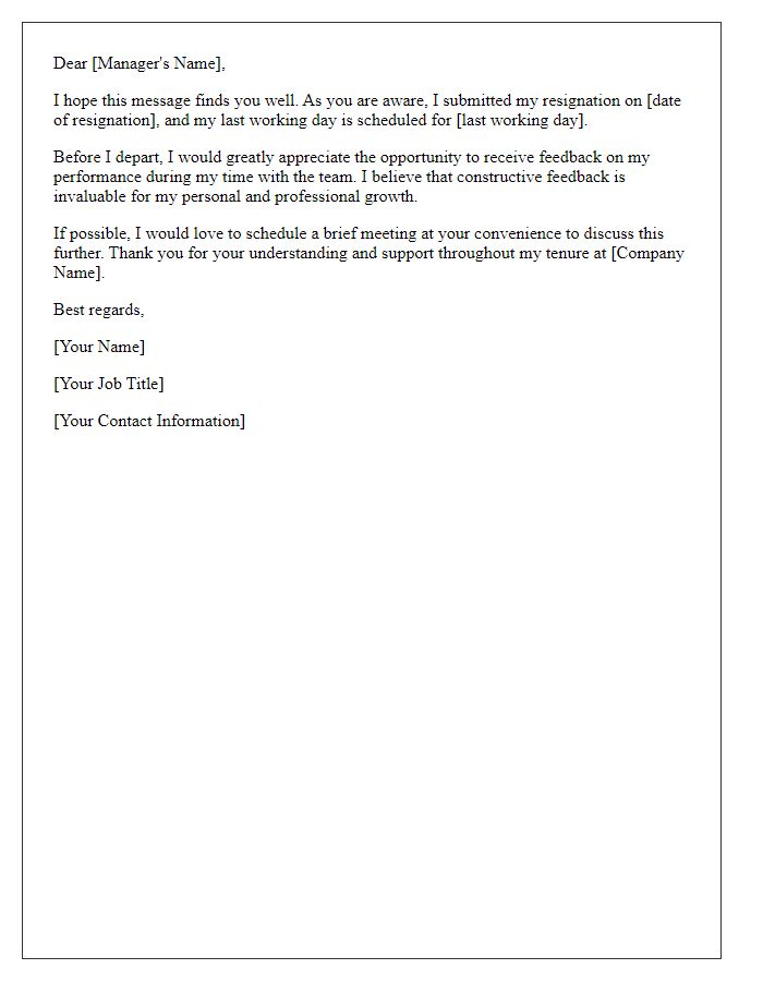 Letter template of resignation interview feedback request