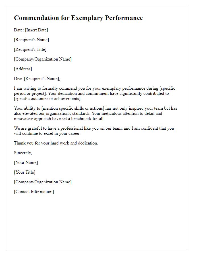 Letter template of exemplary performance commendation