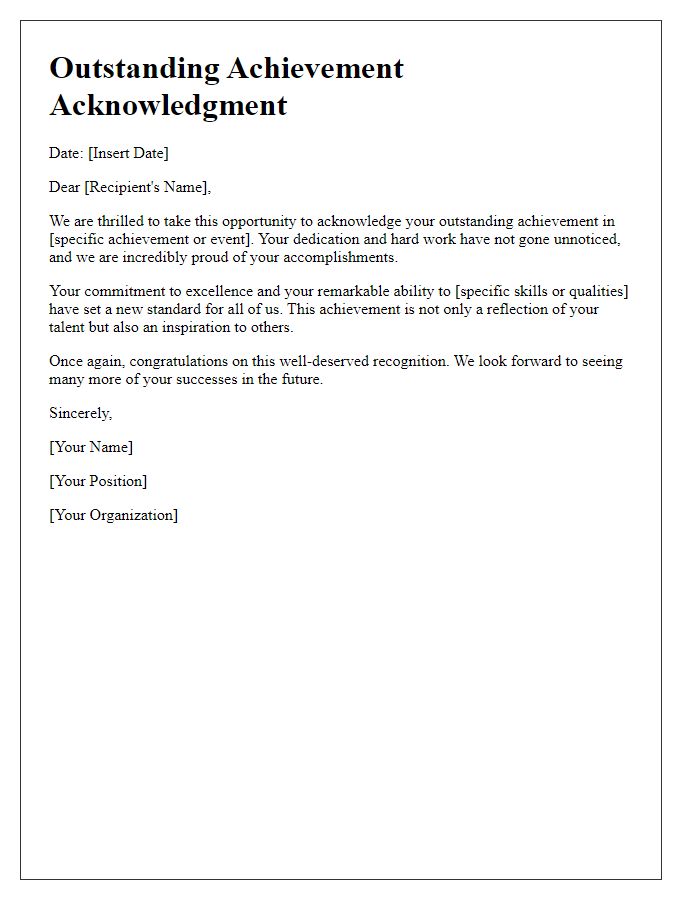 Letter template of outstanding achievement acknowledgment