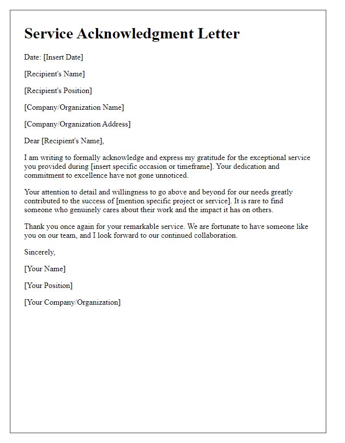 Letter template of remarkable service acknowledgment