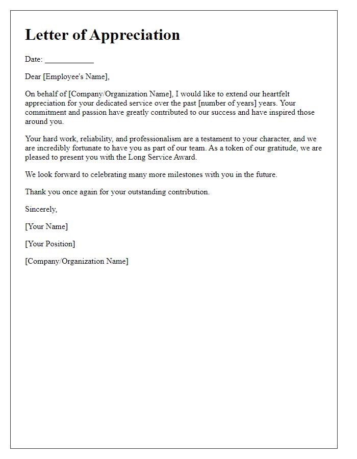 Letter template of appreciation for long service award