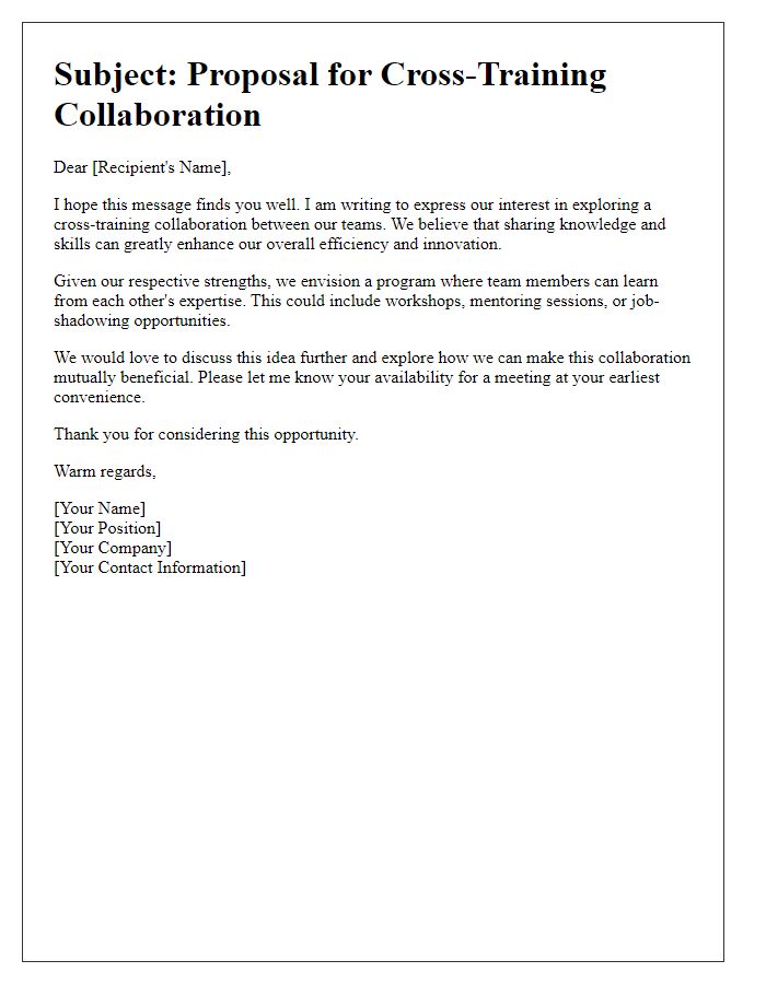 Letter template of interest in cross-training collaboration