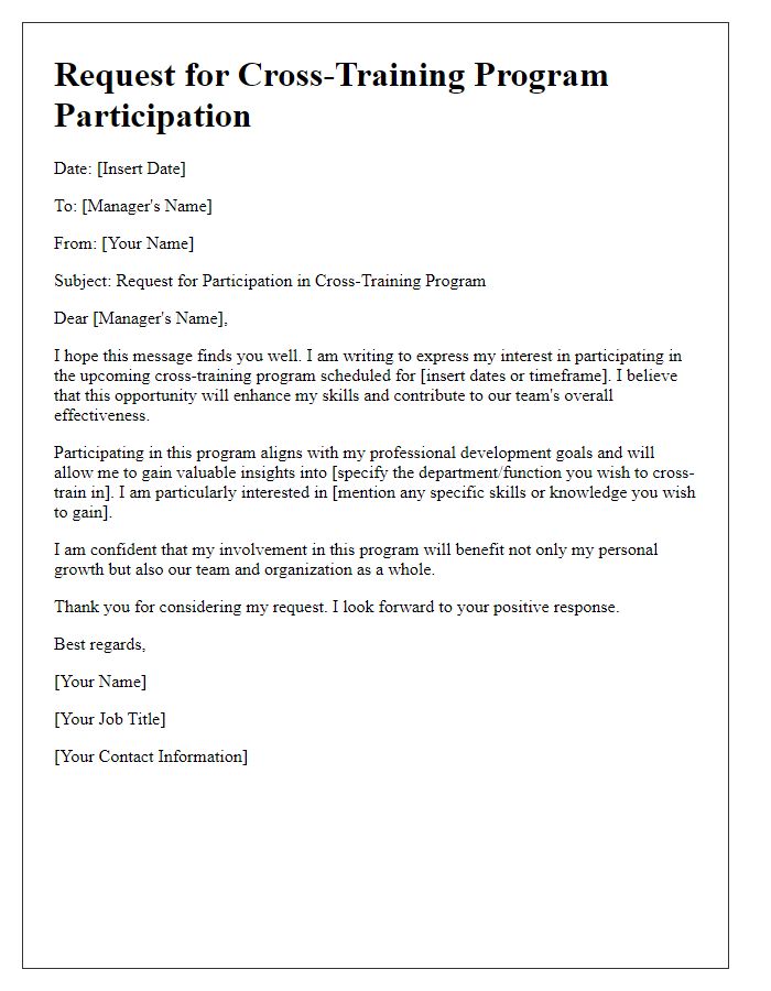 Letter template of request for cross-training program participation