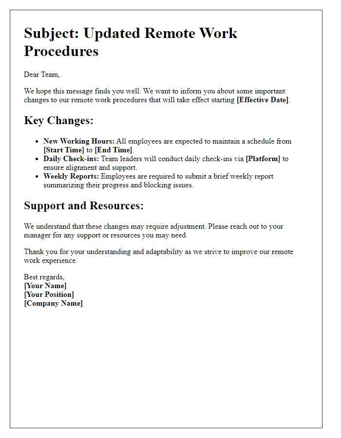 Letter template of changes in remote work procedures