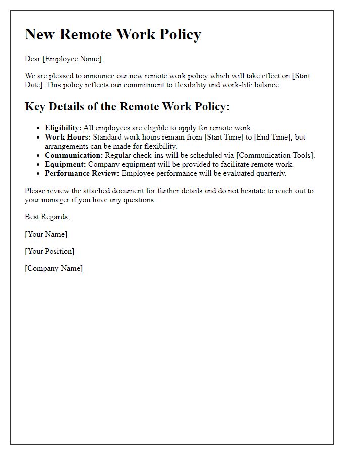 Letter template of new remote work policy details