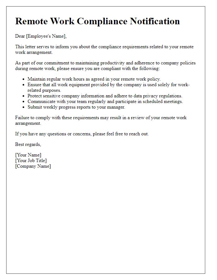 Letter template of remote work compliance notification