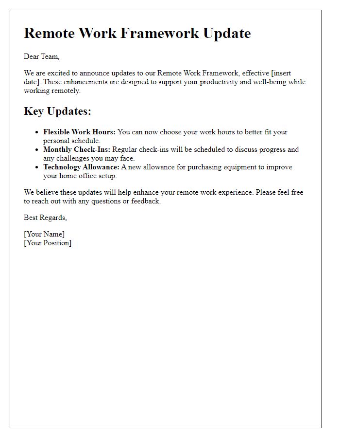 Letter template of remote work framework update