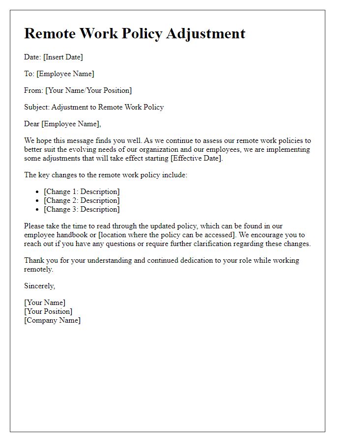 Letter template of remote work policy adjustment
