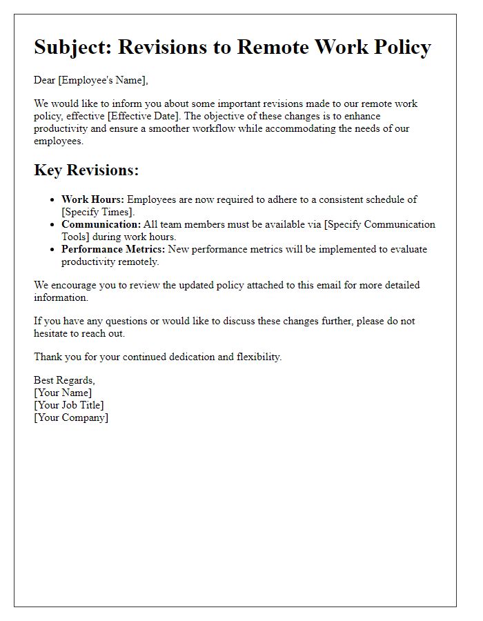 Letter template of revisions to the remote work policy