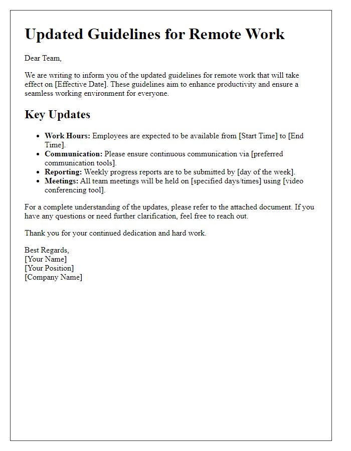 Letter template of updated guidelines for remote work