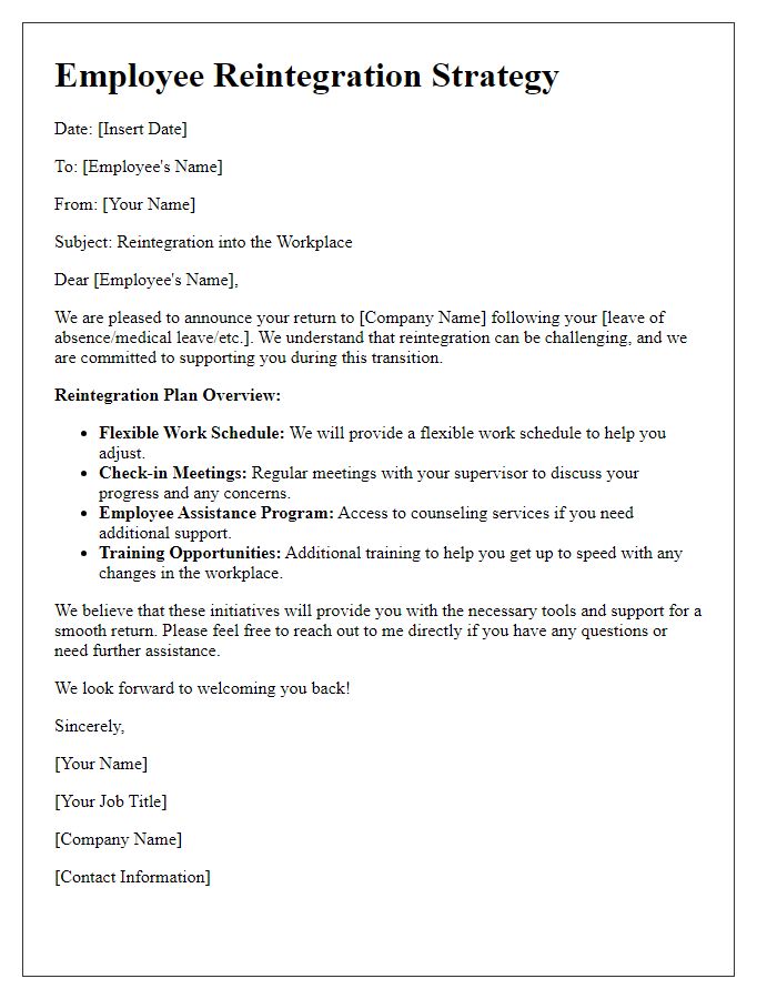 Letter template of employee reintegration strategy