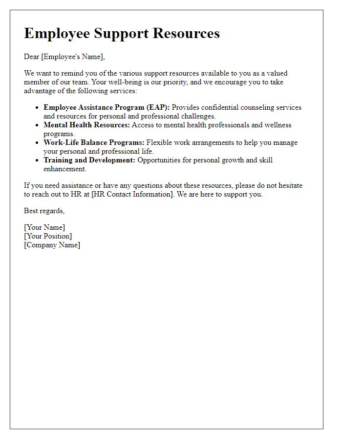 Letter template of employee support resources