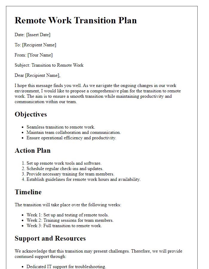Letter template of remote work transition plan