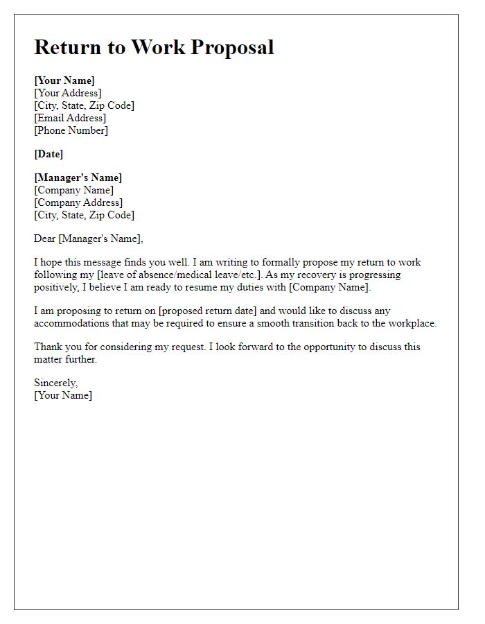 Letter template of return to work proposal