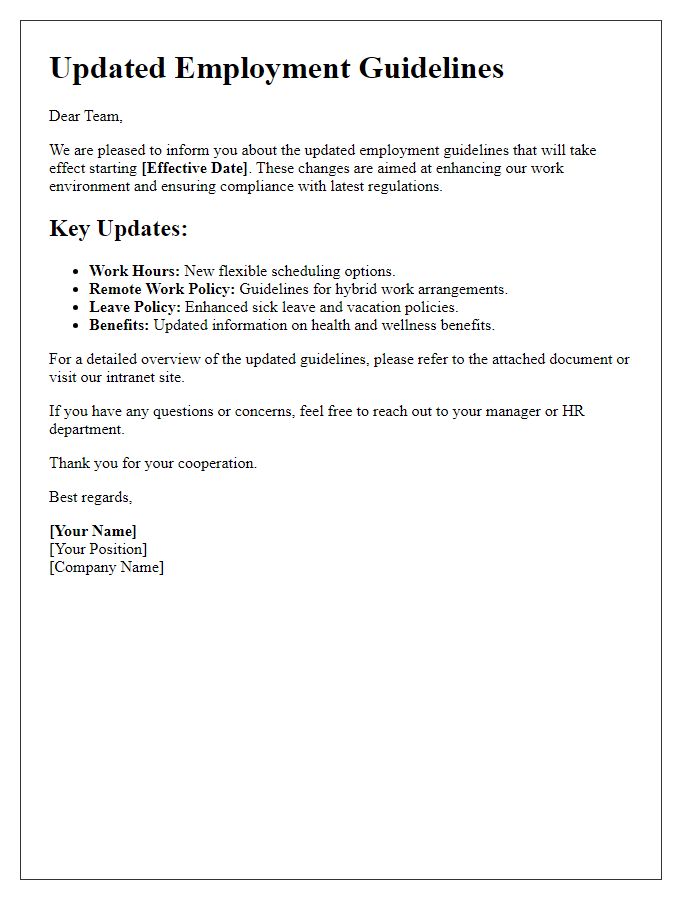 Letter template of updated employment guidelines