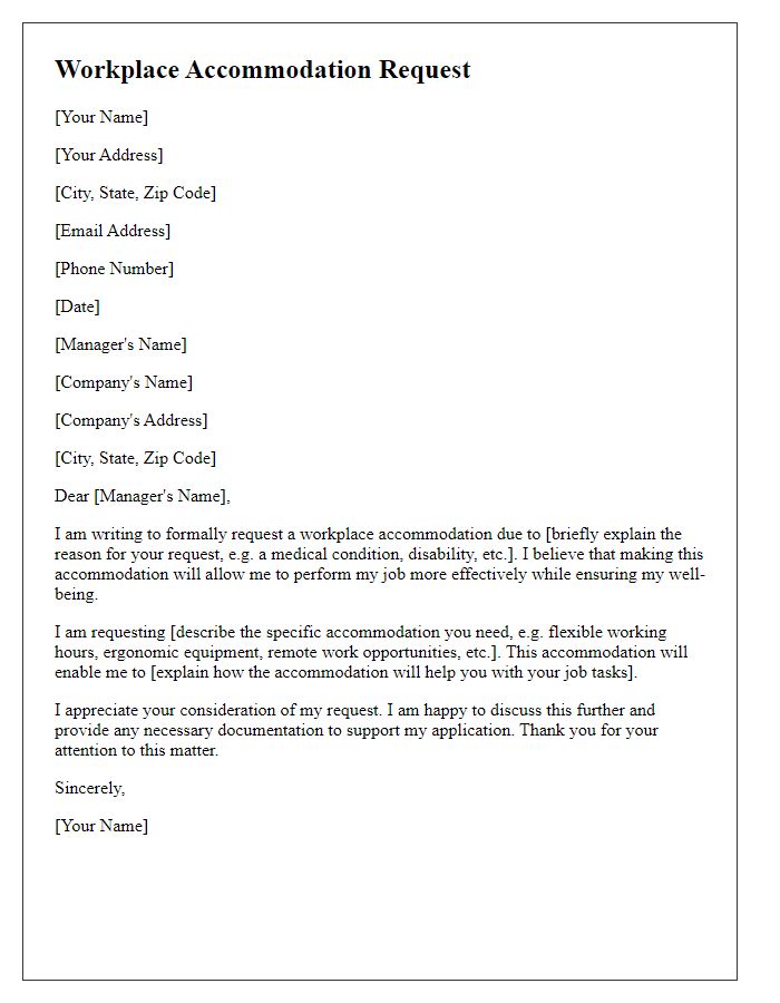 Letter template of workplace accommodation request