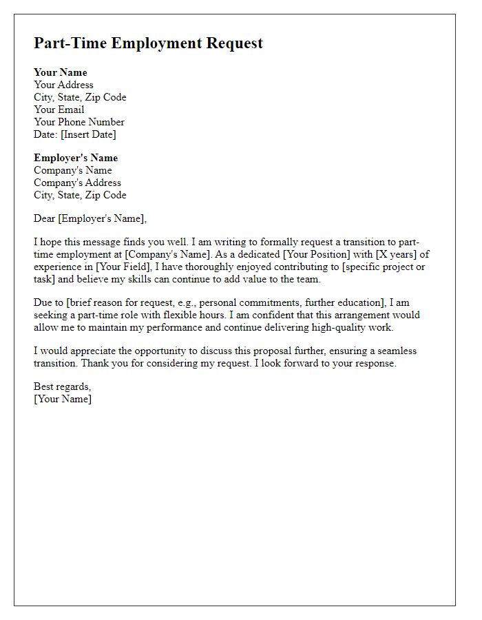 Letter template of part-time employment request for professionals