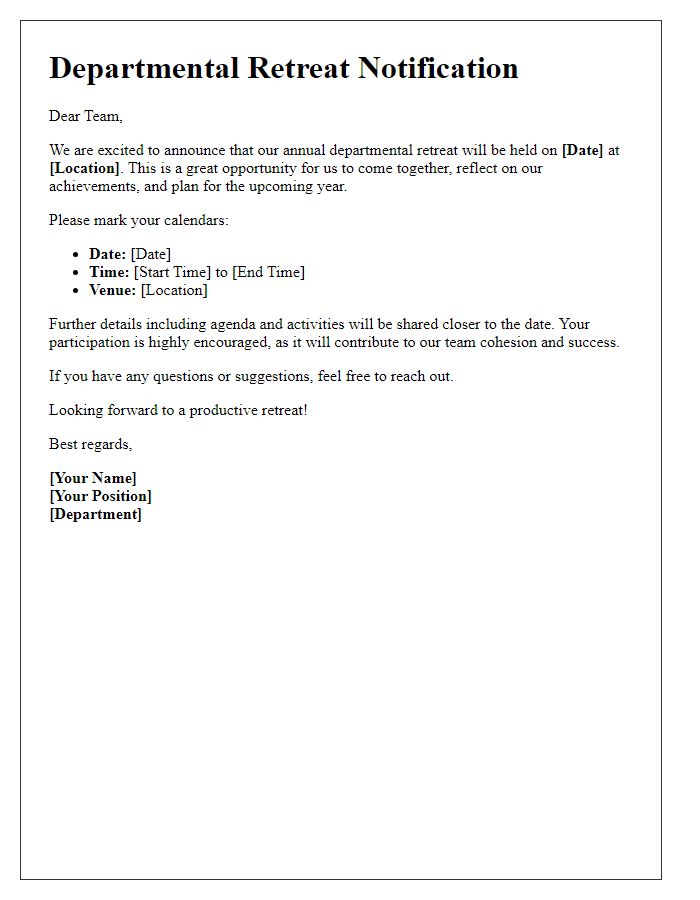 Letter template of departmental retreat notification