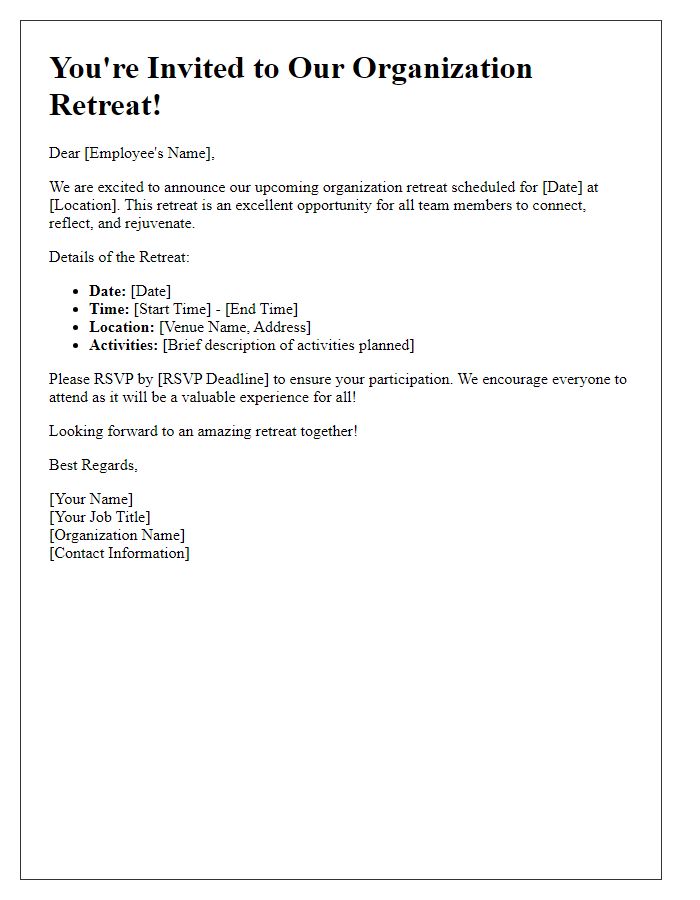 Letter template of organization retreat invitation