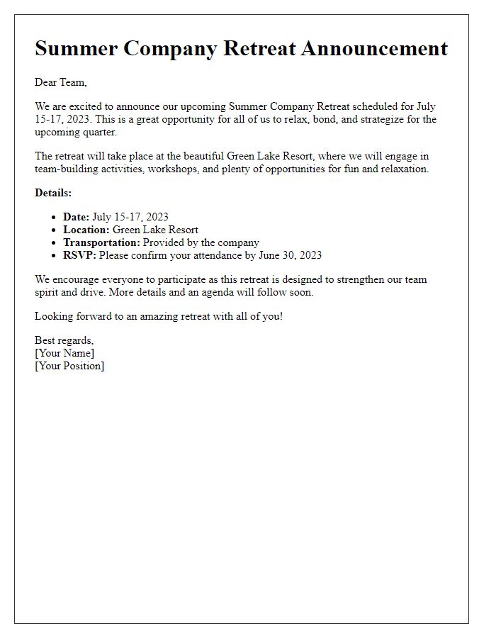 Letter template of summer company retreat announcement