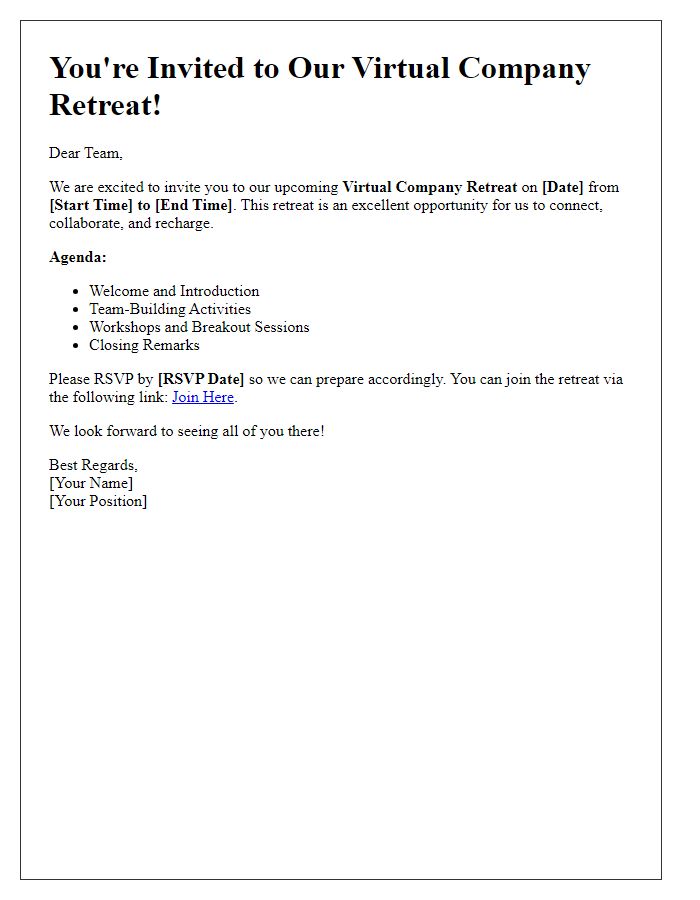 Letter template of virtual company retreat invitation