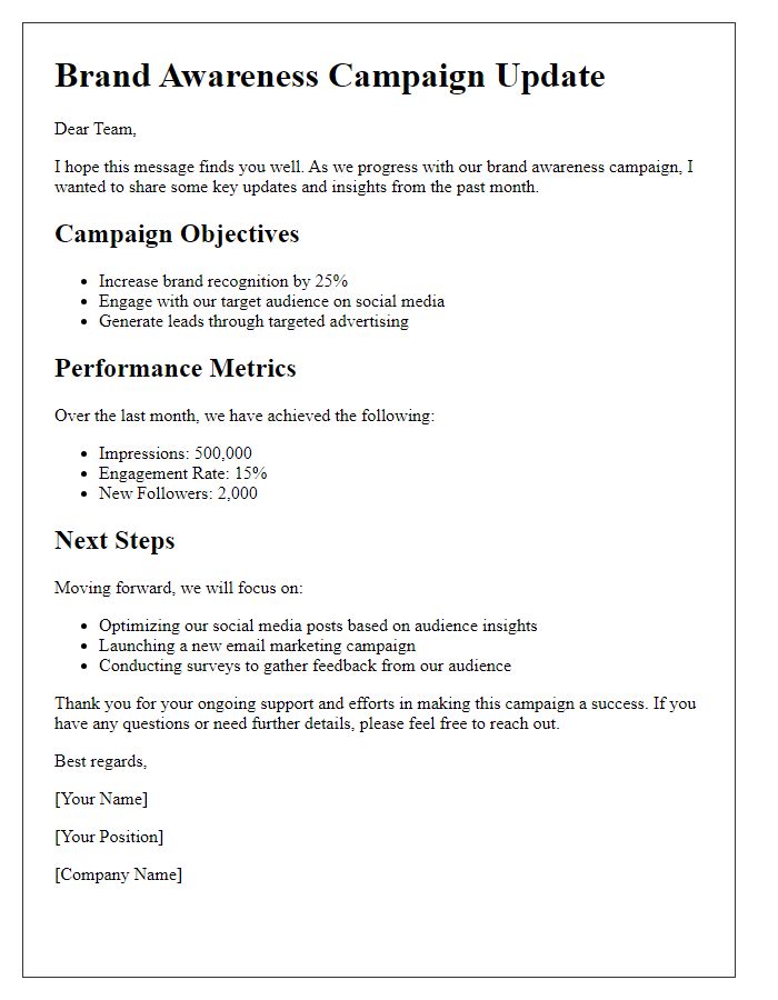 Letter template of brand awareness campaign update