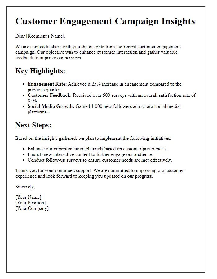 Letter template of customer engagement campaign insights