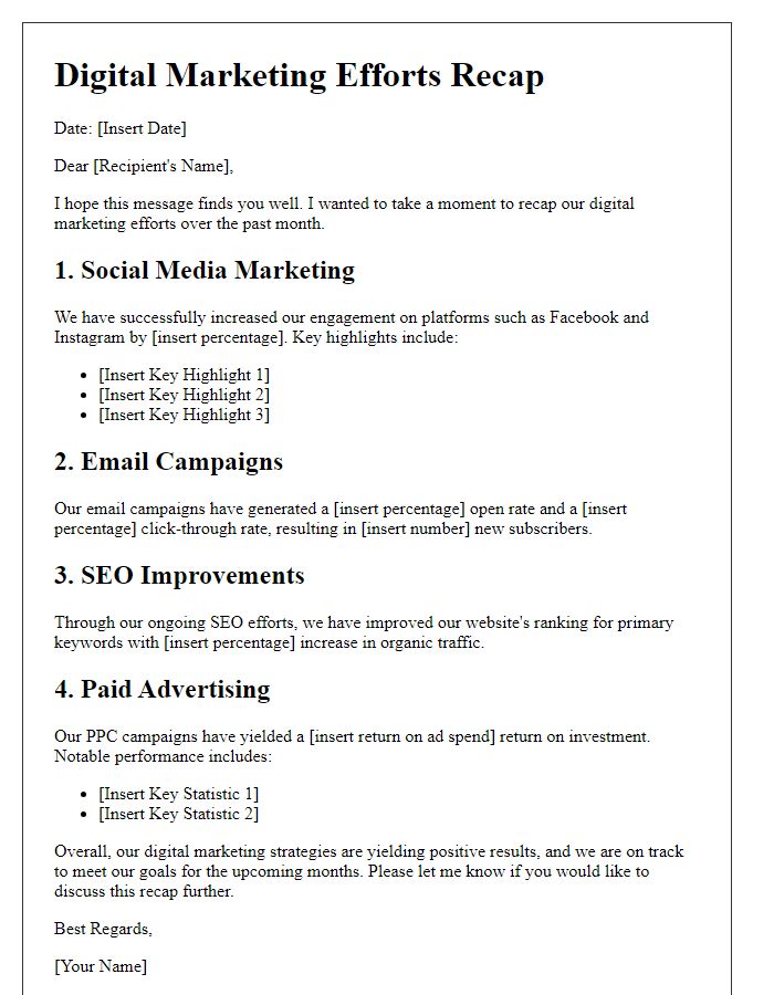 Letter template of digital marketing efforts recap