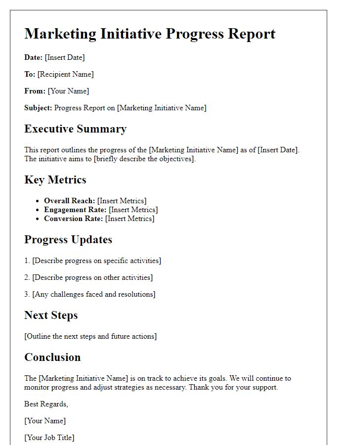 Letter template of marketing initiative progress report