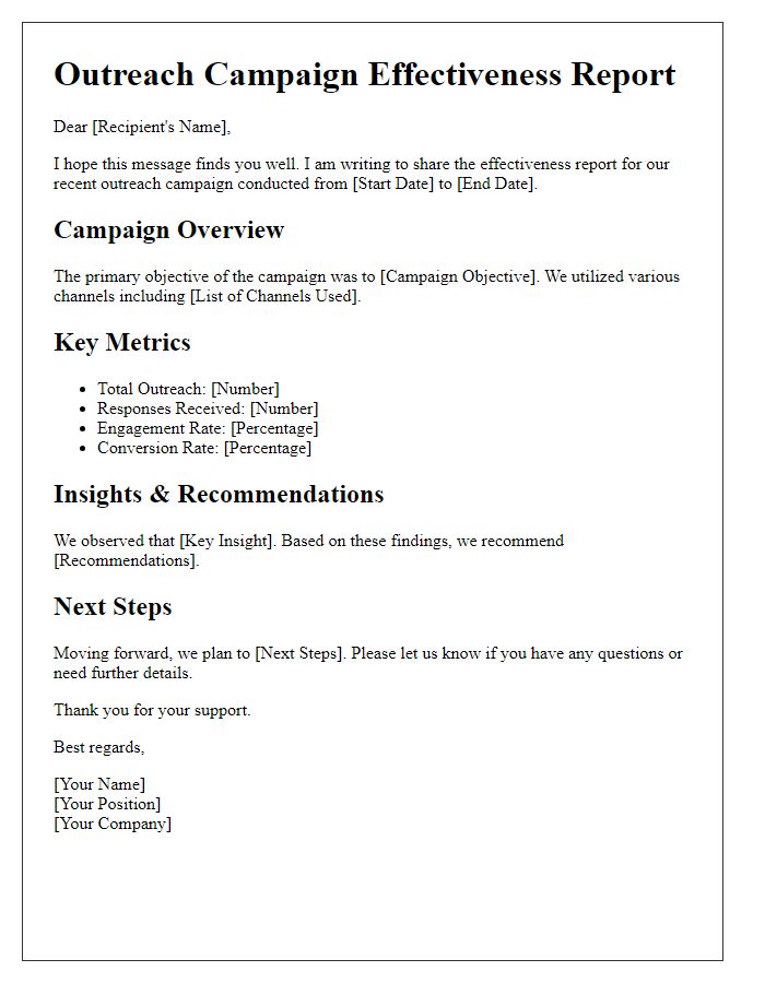 Letter template of outreach campaign effectiveness report