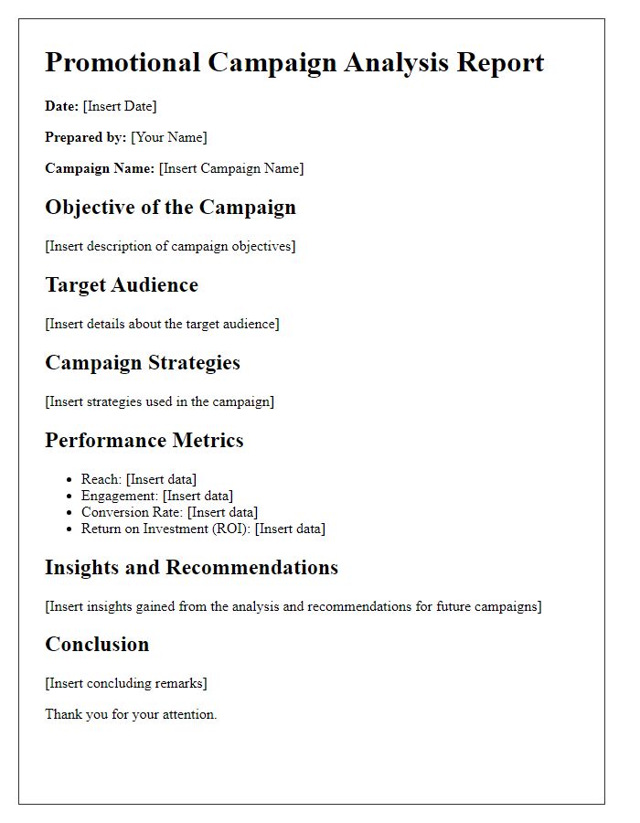 Letter template of promotional campaign analysis