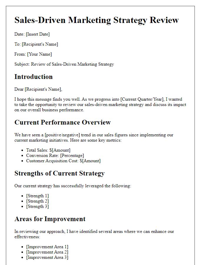 Letter template of sales-driven marketing strategy review