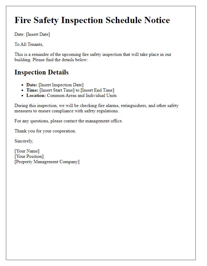 Letter template of tenant fire safety inspection schedule